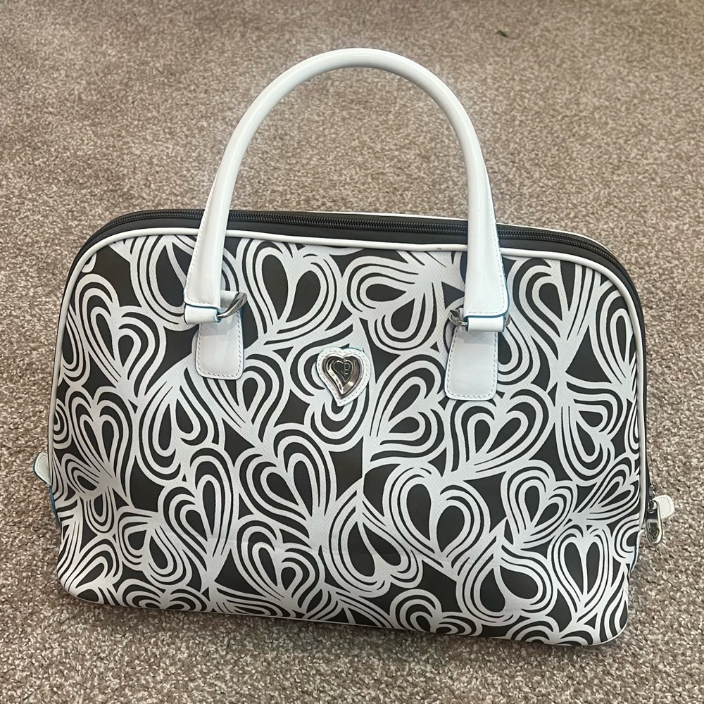 Diane Von Furstenberg Canvas Weekender Travel Bag Olive & White Heart Print